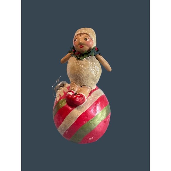 2004 Penny Mcallister Paper Mache Girl on Ornament Christmas Figurine Folk Art - Picture 5 of 8